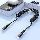 Câble Spiralé Câble USB C Vers Lightning [Certifié MFi Et Compatible CarPlay], Câble 3 m/10 Pieds Câble Spiralé Apple Lightning Compatible Avec iPhone 14 Pro/14/13 Pro/13/12/11/X/8 Pad