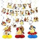 Beauty and the Beast Birthday Party Decorations, Include Happy Birthday Banners,Hanging Swirls and Honeycomb Centerpiece for Beauty and the Beast Party Supplies