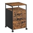 VASAGLE File Cabinet, Mobile Filing Cabinet with Wheels, 2 Drawers, Open Shelf, for A4, Letter Size, Hanging File Folders, Rustic Brown and Black UOFC71X