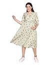 MAMMA'S MATERNITY Women's Knee Length Tea Green Printed Maternity/Feeding/Nursing Dress (MAMTGRNPRNTD2585-XL_Tea Green_X-Large)