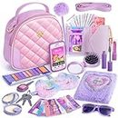 Little Girl Purse with Accessories, My First Purse Set - Play Makeup Diary Eye Mask Wallet Toy Phone Keys Sunglasses Credit Cards Kids, Princess Pretend Play Christmas Unicorn Gift Toy for Girl Age 3+