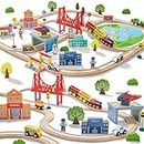 Tiny Land Train Set 110pcs Wooden Train Set, Toy Train for Boys & Girls with Wooden Train Track, Wooden Toys for 3-7 Years Old Toddlers & Kids, Railway Set Christmas Toys for Kids