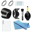FND Combo kit Accessories for Canon DSLR - Hood, Filter, Tempered Glass and Cleaning kit Pack of 10 (for Canon 1500D EF-S 18-55 is II & 55-250 is II)