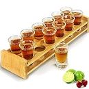 Shot Glasses Set 12pcs 30ml/1oz Shot Glass Tray Holder Organizer Straight Thick Base Clear Whiskey Tequila Glass Cups for Liqueurs Party Club Home Bar Drinking (Set of 12)