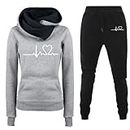 Deals of the Day Clearance Prime Womens Sets 2 Piece Outfits Comfy Long Sleeve Hoodies Casual Pants Trendy Heart Print Sweatsuits Lounge Outfits