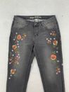 Indigo Thread Co. Womens Skinny Embroidered Floral Raw Hem Jeans Gray Size 4