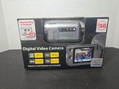 Cámara de video fotográfica digital plateada resbaladiza con estuche 128 MB SD nueva