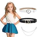 Yuehuabao 2PCS Kids Leather Belts with 1PCS Trouser Chain, O-Ring/Heart Buckle Leather belt Girls Double Chain Metal Trouser Chain, Belt and Trouser Chain For Jeans Skirts Jackets (2 Colors)