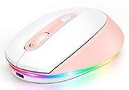 Seenda Silent Bluetooth Mouse, Rechargeable 3-Mode Bluetooth Wireless Mouse for Kids, Laptop, Tablet, PC, Windows 7/8/10, Macbook, Android, Cute LED Backlit, DPI (1000/1600/2400) - Pink & White