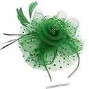 Green Fascinators Hat for Women Tea Party Wedding Derby Church Cocktail Headwear Flower Mesh Feathers Hair Clip Headband for Girls