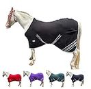 Majestic Ally Anti Pill Fleece Horse Blanket/Sheet with Silver Braided Rope (Black, 80)