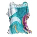 Ladies Linen Tops for Women UK Plus Size Casual Loose Leaf Butterfly Geometric Print Round Neck Short Sleeves Tops Cheesecloth T Shirts Blouse Sales Pullover Tunic Shirts Essential for Summer Vacation