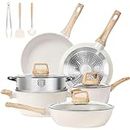 Wellhouse 12pcs Nonstick Cookware Sets, Pots and Pans Set Granite Kitchen Induction Cookware Non Stick Cooking Set with Frying Pans & Saucepans Steamer (Beige)