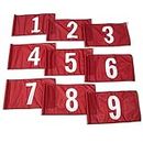 Vispronet Numbered Golf Flags (9) – 20in x 14in Red & White Golf Flags Numbered 1-9, Golf Range Accessories for Putting Green & Golf Courses, Outdoor Golf Hole Flag, Durable Polyester Material