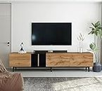 Virubi Modern TV Stand with 3 Cabinets & Open Shelves, Minimalist Wooden Entertainment Center for TVs Up to 80”, Sturdy TV Console for Living Room Bedroom Decor (Wood)