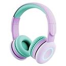 BIGGERFIVE Kids Wireless Bluetooth Headphones with 7 Colorful LED Lights, 50H Playtime, Microphone, 85dB/94dB Volume Limited, Foldable On Ear Kids Headphones for School/Girls/iPad/Fire Tablet, Purple