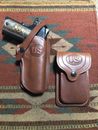 FITS Colt Kimber Ruger 45 Govt M 1911 Western Style Leather Holster & Mag Pouch