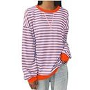 Yolimok Women Oversized Striped Color Block Long Sleeve Crew Neck Sweatshirt Casual Loose Pullover Y2K Shirt Top