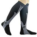 【SG Stock】Compression Socks Unisex Knee High Socks Fit for Sports Anti-Fatigue Relief Pain Diabetic Compression Stockings Outdoor Cycling Football Socks (Black,Int:L|XL)