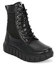 AFROJACK Women's Chunky Boots Block Heel Synthetic Leather (Black)