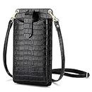 Peacocktion Small Crossbody Cell Phone Purse for Women, Lightweight Mini Shoulder Bag Wallet with Credit Card Slots, B-Black Croc, Small