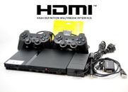 Sony Playstation 2 Slim Console - Black - w/ 2x Controllers + Cords **HDMI** PS2