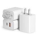 USB C Wall Charger, [3 Pack] 20W Dual Port PD Power Adapter Fast Charging Block for iPhone 14/14 Pro/14 Pro Max/14 Plus/13/12/11, XS/XR/X, iPad Pro, Google Pixel, Samsung Galaxy and More