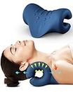 BLABOK Nacken-und Schulter-Relaxer,tragbares zervikales Traktionsgerät,Nackendehner,Nackenhaltungskorrektur,Chiropraktik-Kissen zur Linderung von Kiefergelenksschmerzen (Dark blue)