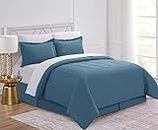 Cathay Home Basic Bedding Home Essential Ultra Soft All Season 8PC Wrinkle Resistant Microfiber Bed in a Bag Set (Includes Complete Sheet Set, Comforter Set & Bedskirt) - Full, Blue
