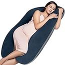 MY ARMOR Pregnancy Pillow for Pregnant Women | 3 Month Warranty | Maternity Pillow, Pregnancy Gifts for Women, Maternity Pillows for Pregnancy Sleeping, Washable Velvet Cover, U-Shape (Grey+Navy Blue)