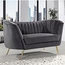 WOOD POINT Crafts Velvet Couch for Living Room, Mid-Century Modern Chesterfield Sofa 2 Seater Couches Sleeper Sofa with Golden Metal Legs for Living Room Bedroom Office (Grey)