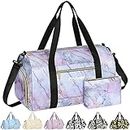 Pritent Gym Bag for Women with Shoe Compartment, Sport Gym Tote Bags Waterproof Travel Duffle Carry on Weekender Overnight Bag for Hospital Yoga Beach Maternity Mommy 20inch, Pink Marble