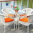 CORAZZIN Patio Seating Chair and Table Set Garden Coffee Table Set with 1 Table and 4 Chairs Set Outdoor Furniture (White)