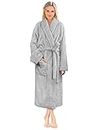 PAVILIA Premium Womens Plush Soft Robe Fluffy, Warm, Fleece Sherpa Shaggy Bathrobe, Light Gray, Large-X-Large