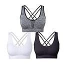 SEGRILA Sports Bras for Women 3 Pack Crisscross Back Yoga Bras Medium Support Workout Bras with Removable Pads (Black&White&Grey M)