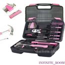 Pink 39Pcs Household Home Women Hand Tool Set Kit Box with Hard Storage Case DIY