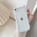 UEEBAI Wave Frame Clear Case for iPhone 7/iPhone 8 Case Clear, Cute Wavy Phone Case for Girl Slim Fit Shockproof Phone Cover Bumper Translucent Soft Pretty Case for Women - Baby Blue