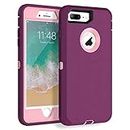 MXX iPhone 8 Plus Heavy Duty Protective Case with Screen Protector [3 Layers] Rugged Rubber Shockproof Protection Cover for Apple iPhone 7 Plus - iPhone 8 Plus/Apple Phone 8+ - Plum/Light Pink