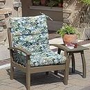 Magpie Fabrics Indoor Outdoor Tufted High Back Chair Cushion Set of 2, Waterproof All-Weather Deep Seating Rocking Chair Patio Garden Chaise Lounge Sun Lounger Chair Cushions(Botanical Blue Green)