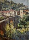 Small Landscape Oil Painting, French Village View Circa 1930, by Jean Galland