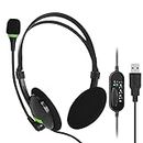 HQU USB Headset with Microphone for PC Laptop, Wired Stereo Headphones with Adjustable Headband Noise Cancelling Business Office Computer Headsets for Office, Call Center,Online Conference