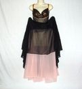 VTG GOLD LAME` BLACK OVER PINK CHIFFON 140" SWEEP XTALL VANITY FAIR NIGHTGOWN S 