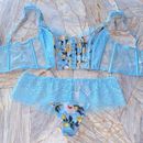 Victoria's Secret Intimates & Sleepwear | 2 Pc Set Dream Angels Unlined Medium Lace-Up Corset Top Lemon Print & Largepanty | Color: Blue/Yellow | Size: M