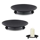 2Pcs Candle Holders, Black Retro Pillar Candle Holder 11cm Iron Candle Plate Candlesticks Candle Tray Decorations for Home, Wedding, Parties, Pray Decoration