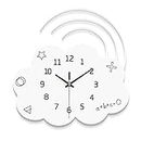 L.TSN Reloj de pared de nubes blancas de dibujos animados estilo natural 13,3 pulgadas reloj de pared silencioso DIY para habitación de niños, con pegatinas de pared, regalo de decoración del hogar