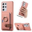 Asuwish Phone Case for Samsung Galaxy S21 Ultra 5G Wallet Cover with Screen Protector and Thin Slim Ring Stand Credit Card Holder Leather Cell Accessories S21ultra 21S S 21 21ultra G5 Women Men Pink