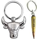 KD COLLECTIONS Bull Keychain & Gun Bullet Keychain Combo - Multicolor - 2 Keychains
