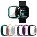 [6-Pack] RICHONE Case Compatible with Fitbit Sense and Versa 3 Screen Protector, All-Around Protective Cover Soft TPU Bumper Frame (Black+Purple+Gray+Silver+Rose Gold+Indigo, Versa 3)