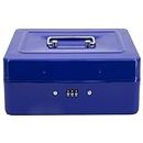 oddpod™ Medium Metal Cash Box with Combination Lock for Jewellery, Money Box for Cash, Safe Locker Box with Plastic Coin Tray (Blue)
