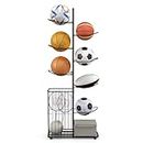 GYMAX Ball Storage Rack, Sports Equipment Organizer Display Rack with Basket and 7-Tier Detachable Stand, Vertical Basketball Rack Ball Holder for Volleyball Football Gear